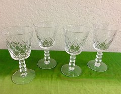 Vintage Crystal glasses Set of 4 Diamond Cross Cut Wine/ water 6 1/4″ H.