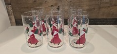 Vintage 1988 Anchor Hocking Santa Claus Hiking Snow Village Glasses Set of 6