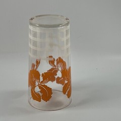 Vintage MCM Clear Juice or Water Glass With Orange Irises & White Fence