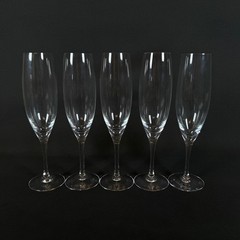 Lot of 5 Orrefors Sweden Crystal Champagne Flutes Glasses Clear Stemware 8.5″