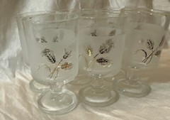 Vintage Midcentury Hollywood Regency Gold Wheat Frosted Shot Glasses. Set/6