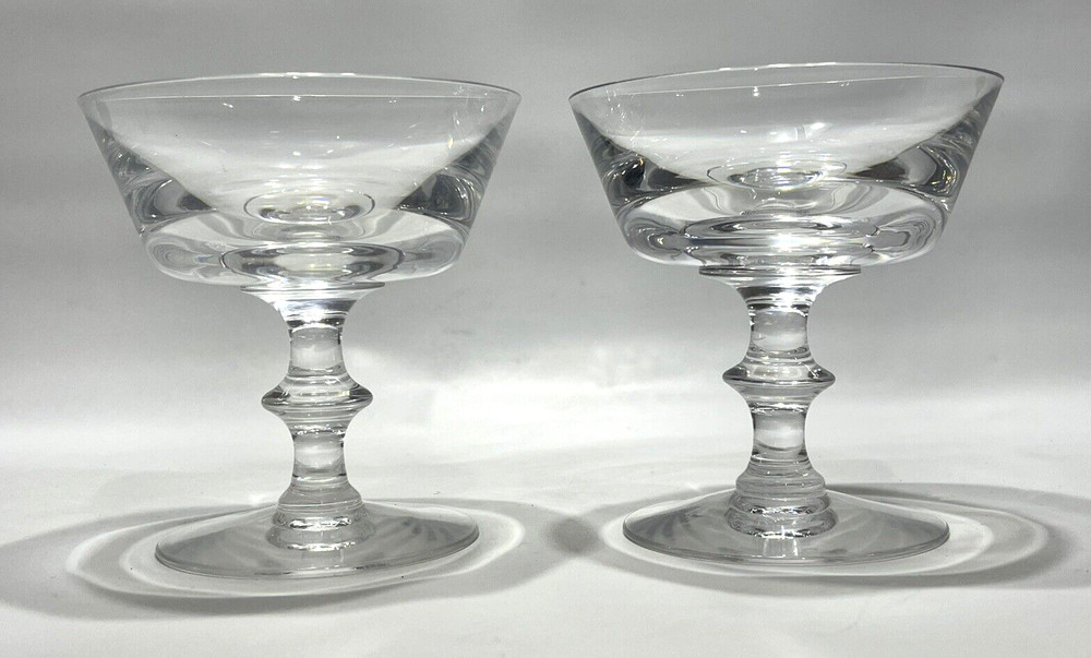 2 Val St Lambert STATE PLAIN Champagne Sherbet Crystal Glass 4″x4″