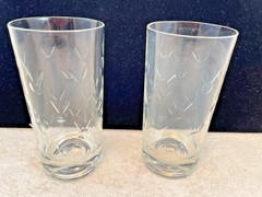 4 VTG Unmarked Cut Crystal Highball Whisky Tumbler Modern Rabbits or Flying Fish
