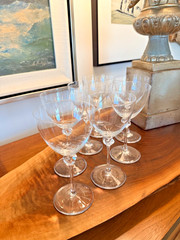 Daum France Bolero Crystal Wine Glasses Set of 7 Signed Hand Blown Stemware