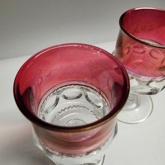 Tiffin Franciscan Cranberry Thumbprint King’s Crown Vintage Glass Goblets Set