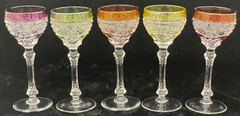 Set of 5 Stemmed 5″ Tall Cordial Liqueur Glasses Colored Rim