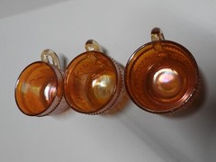 3 Dugan Stork and Rushes Marigold Carnival Glass Punch Cups Vintage Birds