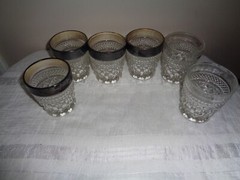 Vintage set of 6 Kingsford Crystal drinking Glass Tumblers w Silver Band 10 OZ