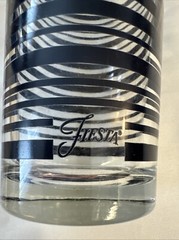 Vtg Striped Fiesta Glass Tumblers Two 6” (Blue & Black) And One 4.5” (Paprika)