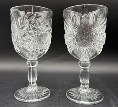 2 Vtg Libbey Wine Water STAR OF DAVID Hobstar Pedestal Goblets Glasses 12 Oz EUC