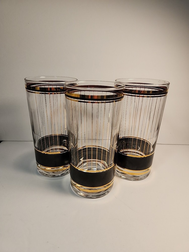 Unsigned ?Culver Devon Black? 22K Gold Set of 3 Highball Tumblers
