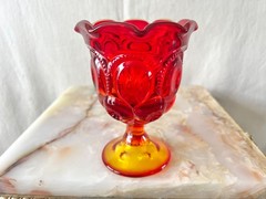 Vintage L.E. Smith Moon & Stars Ruby Red Amberina Goblets Set of 2 UV Glow
