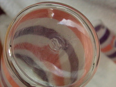 6 Vtg MCM Pink Purple White Frosted Stripe 16 Oz Collins Style Highball Glasses