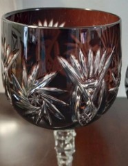 (2) CZECH BOHEMIAN HOCK WINE GOBLETS Cut to Clear ~ BROWN ~ 1950s ~ MINT