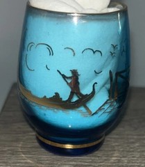 Vintage Venetian Gondola Themed Blue Cordial Glasses 24k Gold Trim Murano?