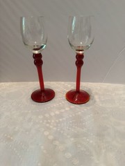 Set of 2 Godet Belgian White Chocolate Cordial Glasses red stem