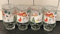 Vintage Lot 10 Sangrio Silent Night Glasses Christmas 3 Sizes Holiday Winter Cup