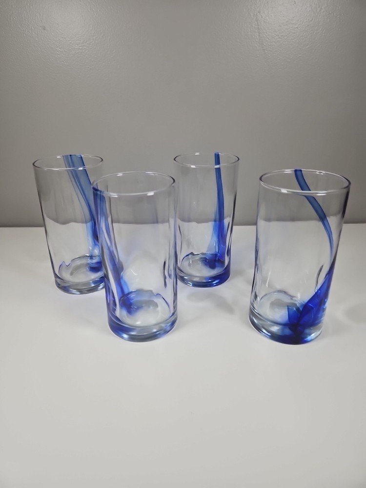 Libbey Blue Ribbon Impressions Tumbler 16 oz Glasses 6” tall Sets of 4