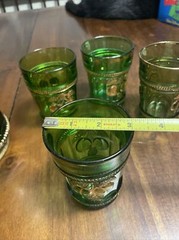 Vintage Northwood INTAGLIO pattern Emerald Green Glass gold-trimmed 5pc Set