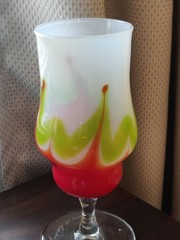 Vtg James Nadal Glass Goblet Hand Blown Frozen Cocktail Red Fire Flame Stem 1974