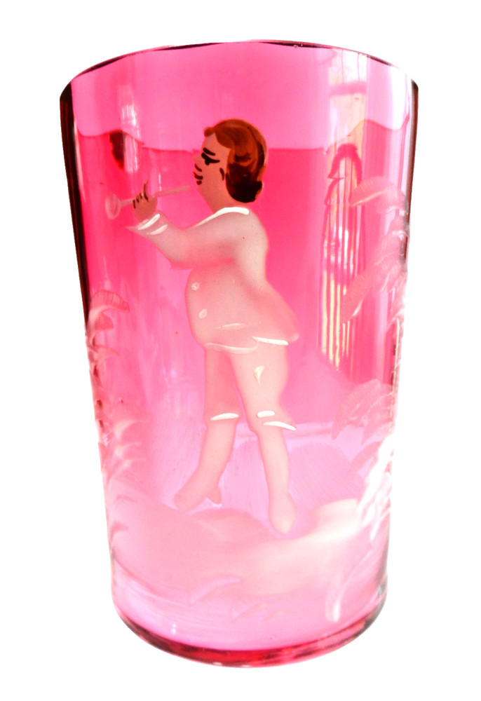 Victorian Era Bohemian Glass Mary Gregory w/ Flute Or Trumpet HTF
