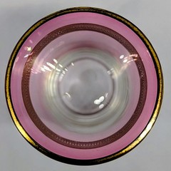 Bohemian Pink Fade Tumbler Juice Glasses Gold Overlay Swirl MCM Set Of 2