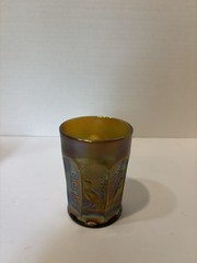CARNIVAL GLASS TUMBLER BIRD AND FLOWER 4 1/4″