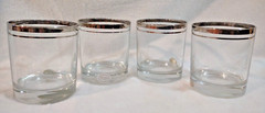 4 Pure Platinum Trim Cocktail Old Fashioned Crystal Glasses Versailles Italy