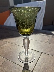 RARE! Artland Iris Seeded AVOCADO Green Bubble Glass Goblet MouthBlown 8.5″ 12oz