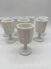 LOT (8) Westmoreland White Paneled Grape Milk Glass 6″ Set of 8 Goblets