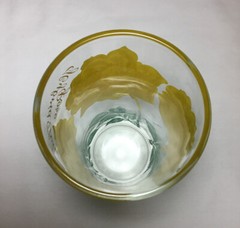 Vintage Boscul Hybrid Tea Rose Peanut Butter Glass, Yellow Lettering