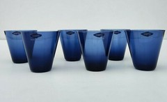 Early NUUTAJARVI NOTSJO KAJ FRANCK Thin Wall KARTIO BLUE GLASS TUMBLERS & BOX