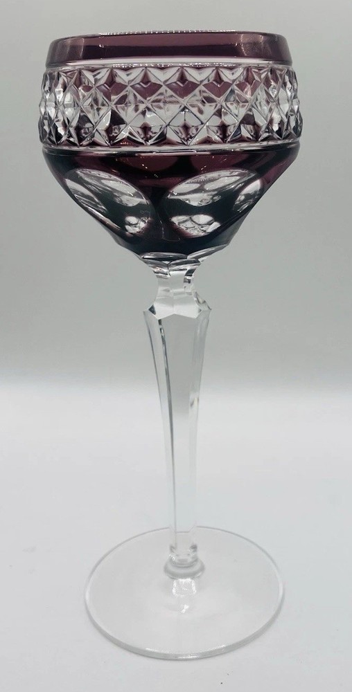 Vintage Amethyst Purple Cut To Clear Crystal Hock Wine Glass Diamond Goblet