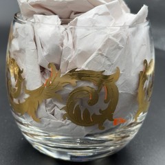 Six (6) MCM Cera 22k Gold Scroll Roly Poly Rocks Glasses Low Ball Tumblers