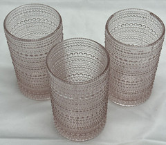 Set of 3 Jupiter Beaded Hobnail Rose Pink Highball Tumbler Drinking Glass