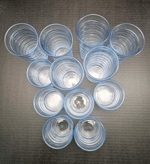 Vintage Clear Blue Ribbed Design Glasses set of 12, 6 @ 6-1/8” & 6 @ 3-1/2″