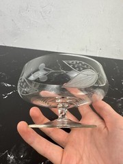 High Quality Vintage Crystal Dessert Glasses w/ Decorative Etchings Set of 6