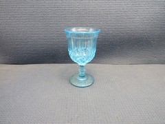Vintage L G Wright Glass Sawtooth Blue Pattern Wine Goblet 4 1/2″