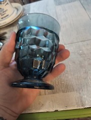 Vintage Indiana Glass Whitehall Colony Tumbler Glass Riviera Blue Cubist 4″x2.75
