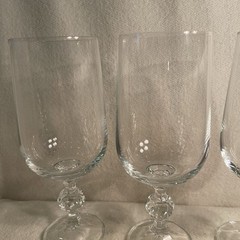 Claudia Bohemian Crystal 7.5” Tall Ice Tea Glasses W/ Cut Ball Stem Set 3