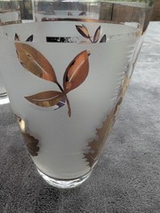 Set of 4 Libbey «Golden Foliage» Frosted Glass Tumblers 5-1/4″ Tall MCM USA