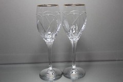Two (2) Mikasa Crystal Cache Gold Water Wine Goblets Glasses 9″ Tall NEW in Box
