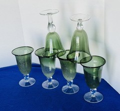 Artland Iris Footed Ice Tea/Wine/Water Glasses, Sage, Set of 6, Pre-Owned