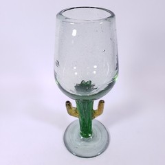Mexican BLOWN GLASS Cactus Southwest Blue Green Yellow Wine Water GOBLET SET
