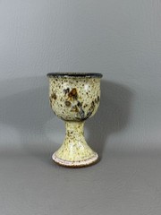 Vintage Studio Art Pottery Goblet Chalice Signed Jones Speckled Glaze Cup