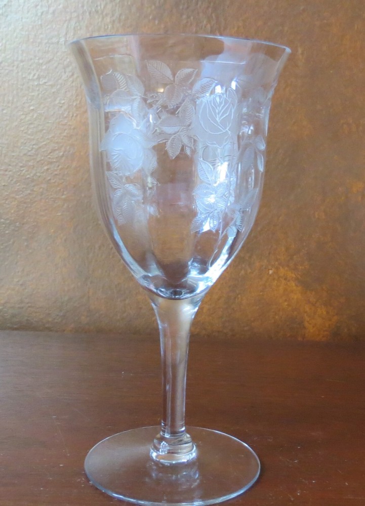 Tiffin Franciscan #14180 Stem Roses Etched Rib Optic 6 ¾” Water Goblet(s)