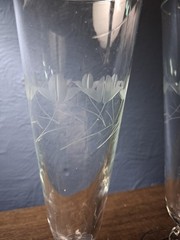 2 Vintage Etched Glass Footed Pilsner/Parfait Glasses 8.5 Inches