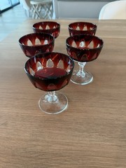 Champagne/Tall Sherbet Gothic Cristal D’Arques Red Cut to Clear SET of 5