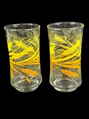 Set of 2 Vintage Libby Golden Wheat 6.5″ Tumblers Drinking Glasses 12 Ounce