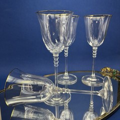 Mikasa Sonata Set/4 Gold Rim Crystal Wine Glasses Goblets 8.25” Mint